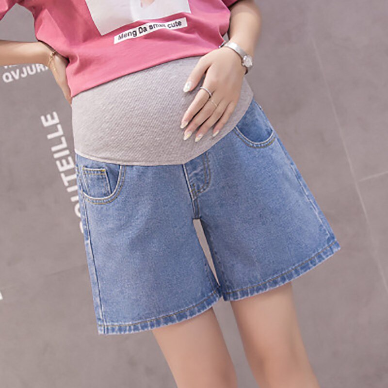 Été mince Denim maternité jean court ventre Shorts amples vêtements pour femmes enceintes jambe large grossesse Shorts décontracté és: Bleu ciel / M