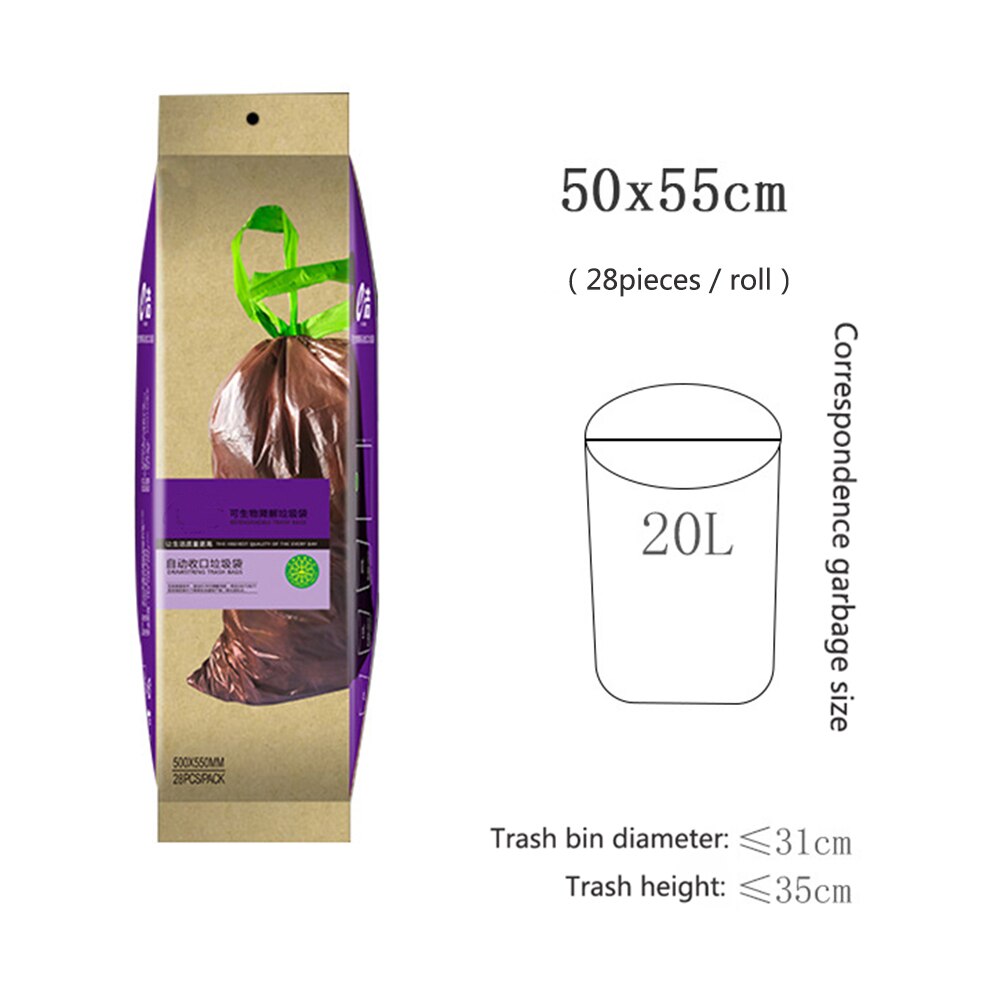 Automatic Closing Garbage Bags Eco-friendly Biodegradable Trash Bags With Rope Maximum load 22KG For Home Hotel Waste Trash Bags: 50x55cm 28pcs