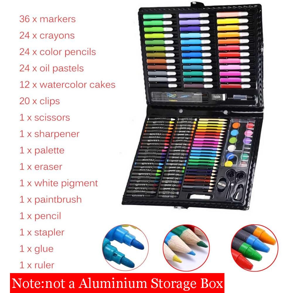 Portable Kids Art Supplies Set Drawing Painting Pencil Pen Kit with Aluminium Storage Box for Children Painting Creation: Type B