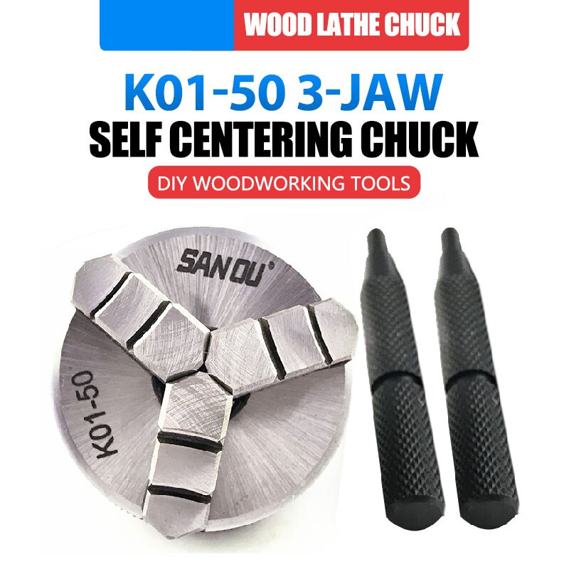 Steel 3 or 4 Jaws Wood Lathe Chuck Metal Woodworking Tools 50mm/ 63mm Self-centering DIY Wood Lathe Chuck: K01-50