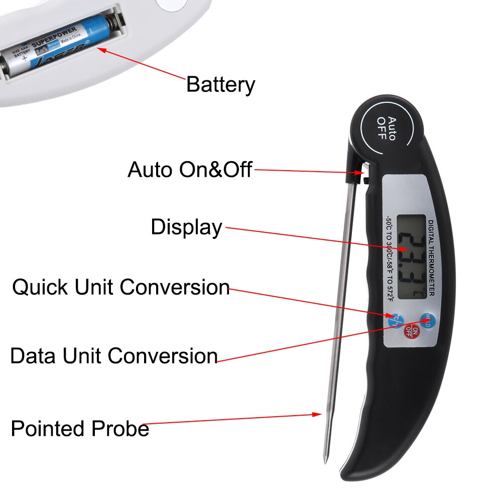 Termómetro Digital para alimentos, sonda para carne y alimentos, aguja de lectura instantánea, termómetros para carne, LCD, cocina plegable, herramientas para barbacoa, Hogar Inteligente