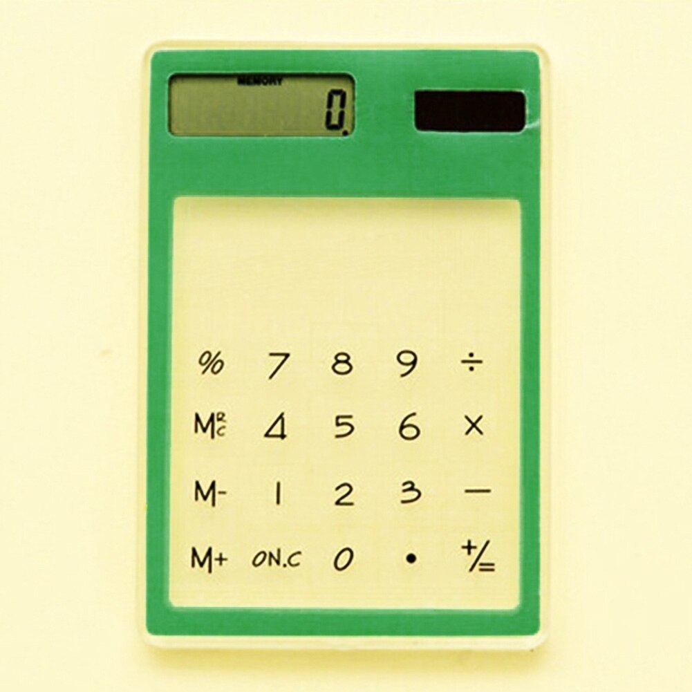 Pantalla táctil LCD de 8 dígitos, Ultra delgada, transparente, Solar, calculadora para estudiante, escuela y oficina: green