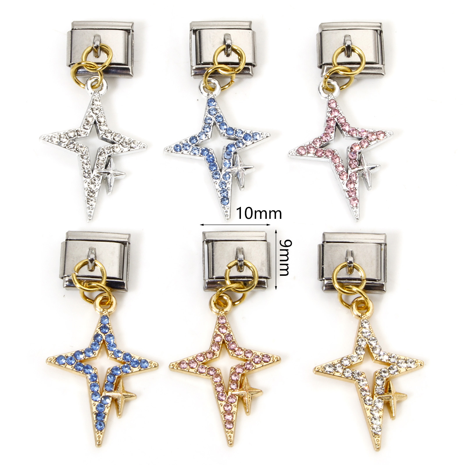 1 Stuk Zink Gebaseerde Legering & Roestvrij Staal Italiaanse Charme Links Voor Diy Armband Sieraden Maken Rechthoek Ster Bedels 10Mm X 9Mm