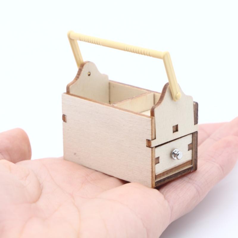 Handcraft Mini Wooden Toolbox with Drawer 112 Scale Dollhouse Tools Chest for DIY Room Scenes Decoration