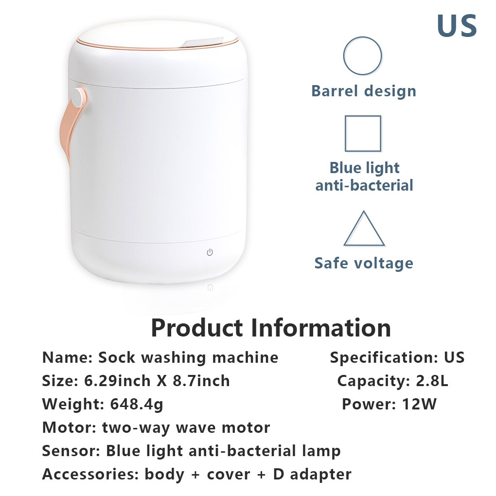 Desktop 2.8 Liter Washing Machine Portable Personal Underwear Laundry Washer Small Wash Travel Camping Cleaning Apartment Dorm: US Plug White