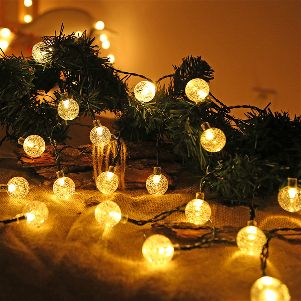 LED Solar String Lights Outdoor Waterproof Bubble Beads Fairy String Light 8 Modes Garden Wedding Party Christmas Decoration