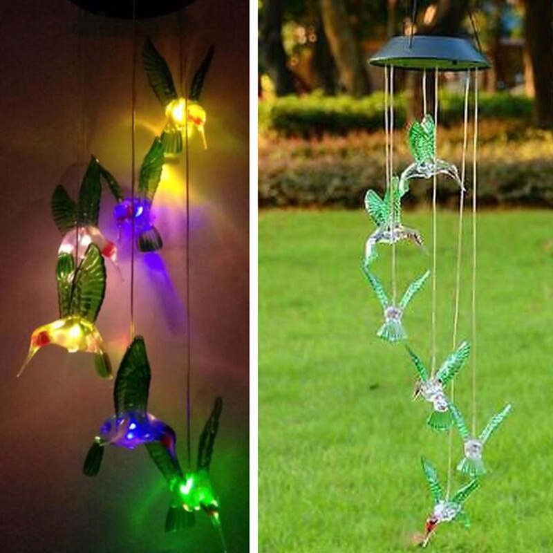 1pcs Solar Color Changing LED Bee Wind Chimes Light Lamp Home Room Garden Decor: Default Title