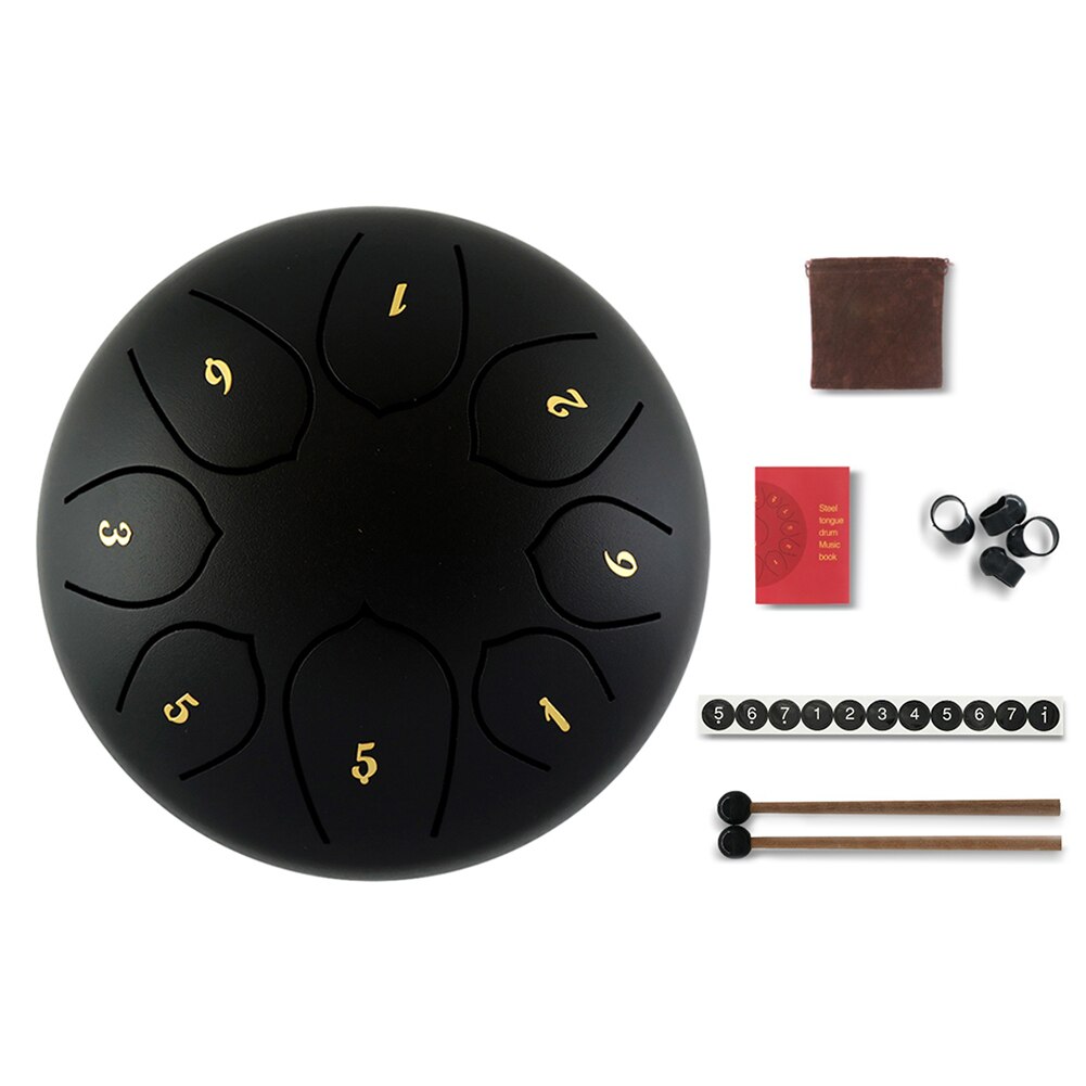 8 Tune Percussion Tambour Réservoir En Acier de 6 pouces Tongue Drum Instruments de Musique Main Casserole Mélomanes Accessoires de Jeu: Black