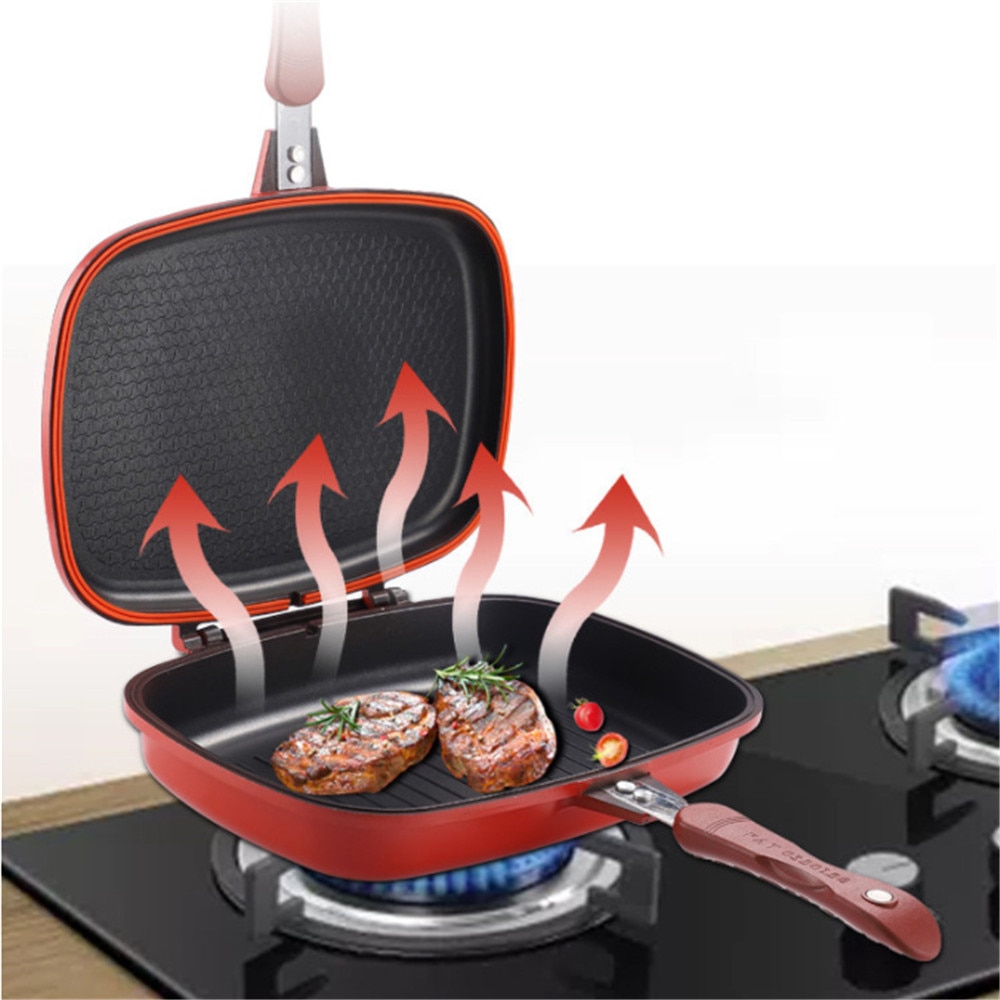 Sartén doble de doble cara para parrilla, sartén de doble cara, bandeja para hornear, sartén para Wok de doble cara