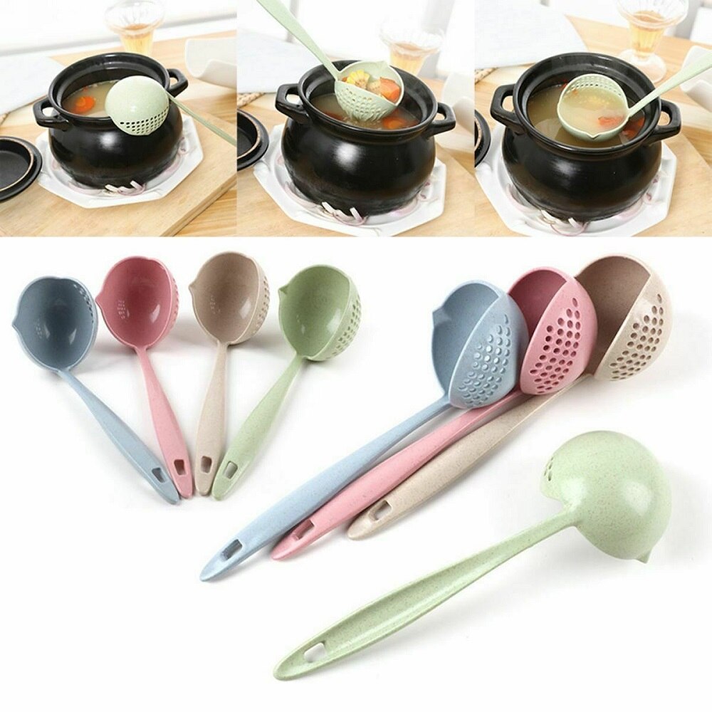 2 In 1 Plastic Pollepel Servies Keuken Gadgets Lange Handvat Soep Lepel Thuis Zeef Koken Vergiet Keuken Scoop