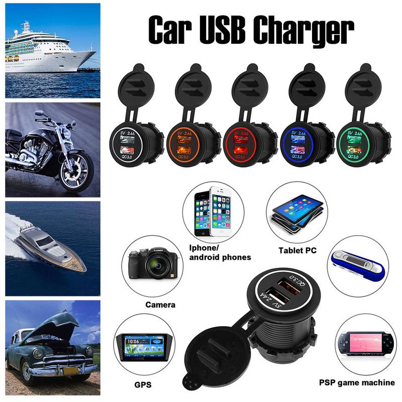 Auto snellader  qc 3.0 dubbele usb-lader met twee blauwe aansluitingen