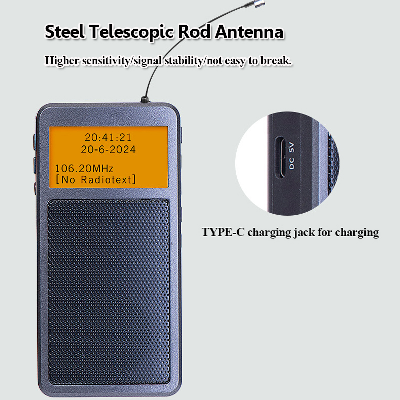 Mini przenośne radio Bluetooth Kieszonkowe radio stereo DSP FM Bezprzewodowy głośnik Bluetooth z budzikiem Podświetlany ekran Rechargea