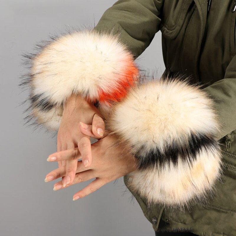 2 pezzi grande polsino in pelliccia da polso decorazione manica grande cappotto invernale manica anello mano pelliccia di volpe sintetica pelliccia grande maniche lunghe calde polsini scaldamuscoli
