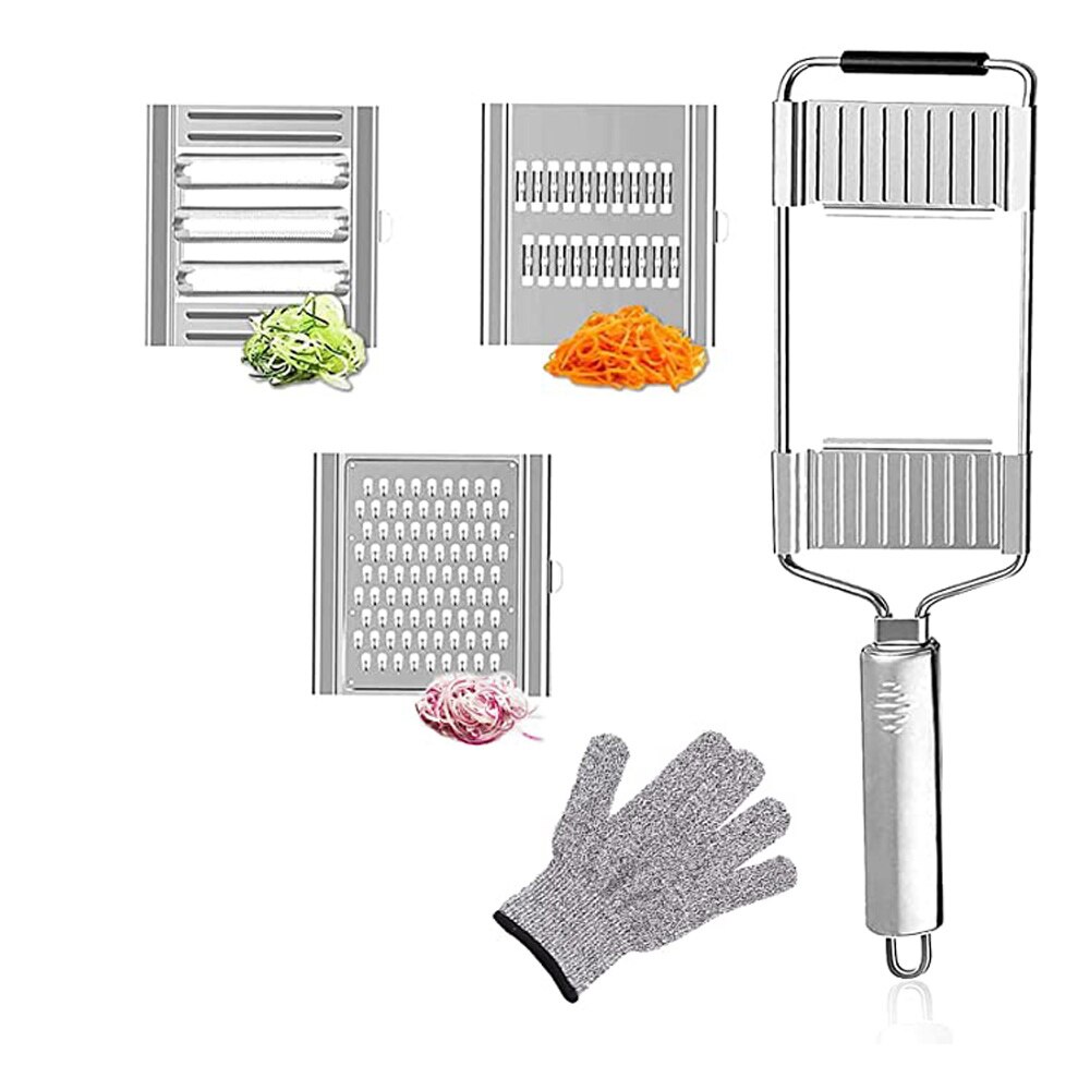 4in1Multi-purpose Vegetable Slicer Stainless Steel Grater Cutter Shredders Fruit Potato Peeler Carrot Grater Kitchen Accessories: 3in1 and 1PCS Glove