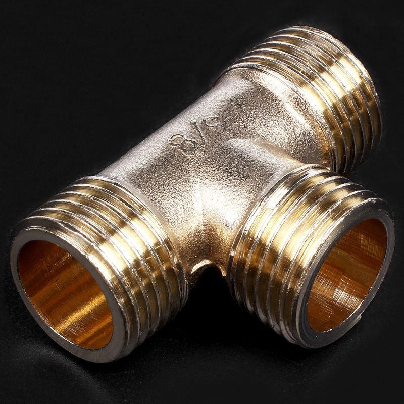 Brass T Shape Water Fuel Pipe Equal Male Tee Adapter Connector 1/2" Thread