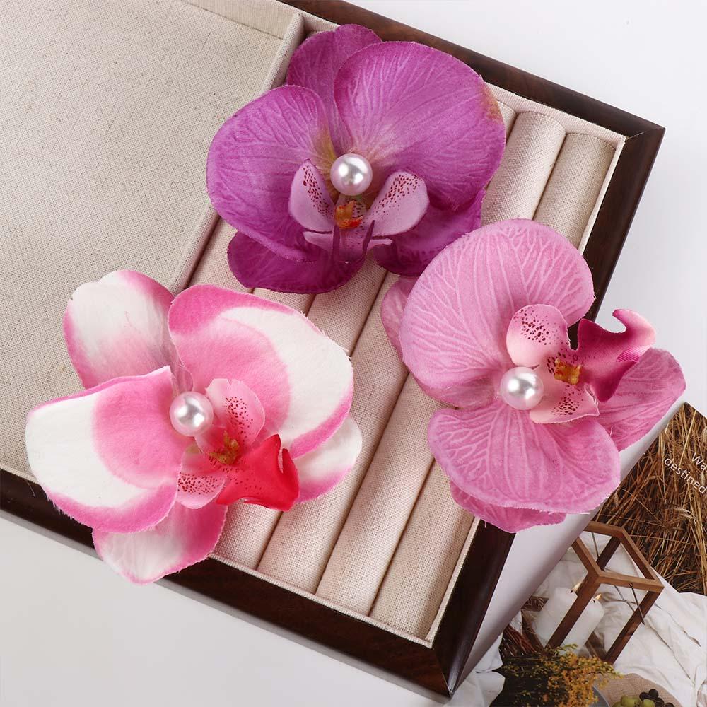 Pince à cheveux fleur rose, coiffure orchidée, épingle à cheveux, ornement, barrettes latérales, bohème, patients, accessoires pour cheveux