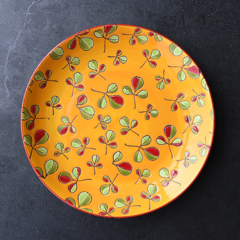 Hand-Painted Underglaze Ceramic Plate 8.5 Inches Dinner Plates Tableware: E