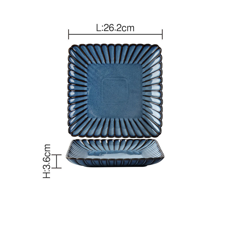 Kiln Glazed Ceramic Plate Set French Stripe Relief Decor Western Restaurant Steak Dish Home Dinner Main Dish Kitchen Tableware: D