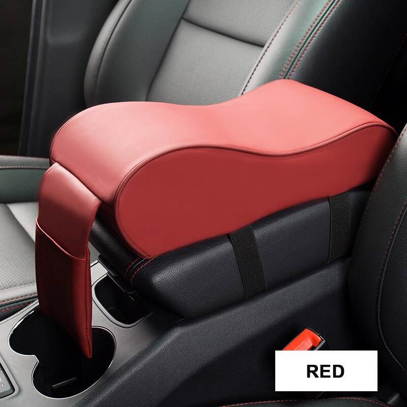 Leather Car Central Armrest Pad Universal Auto Center Console Arm Rest Seat Box Mat Cushion Pillow Cover Vehicle Car Styling: red