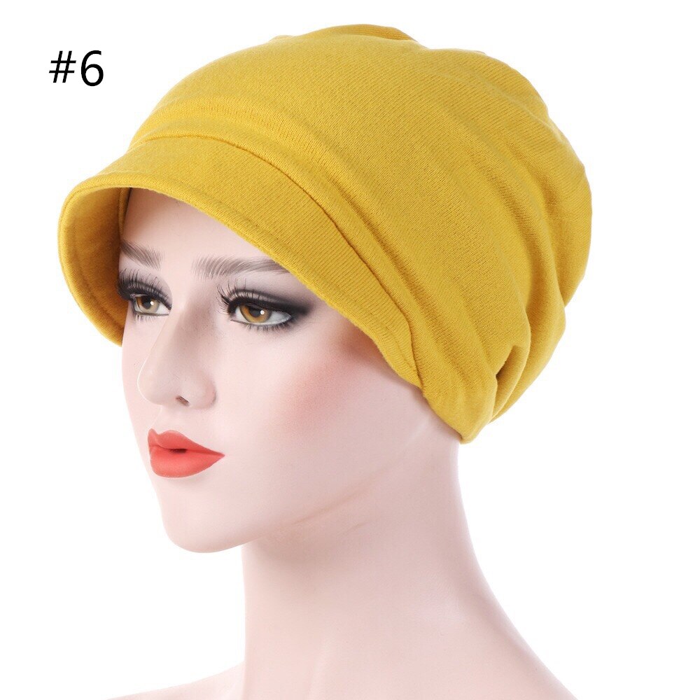 1 pcs Women warm hats solid soft 6 Colors Cotton Caps with brim: 6