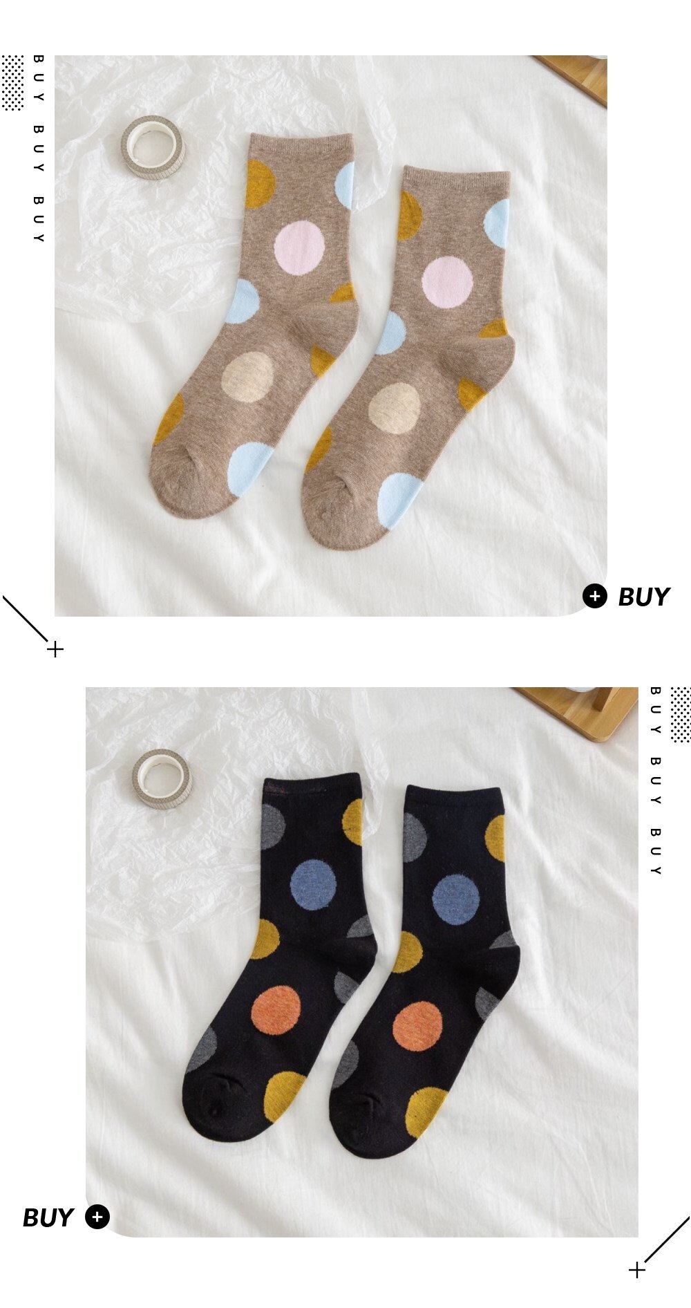 2 Pair/Pack Big Dot Cotton Socks Women Kawaii Women Socks Sweat Autumn and Winter: 86163-8