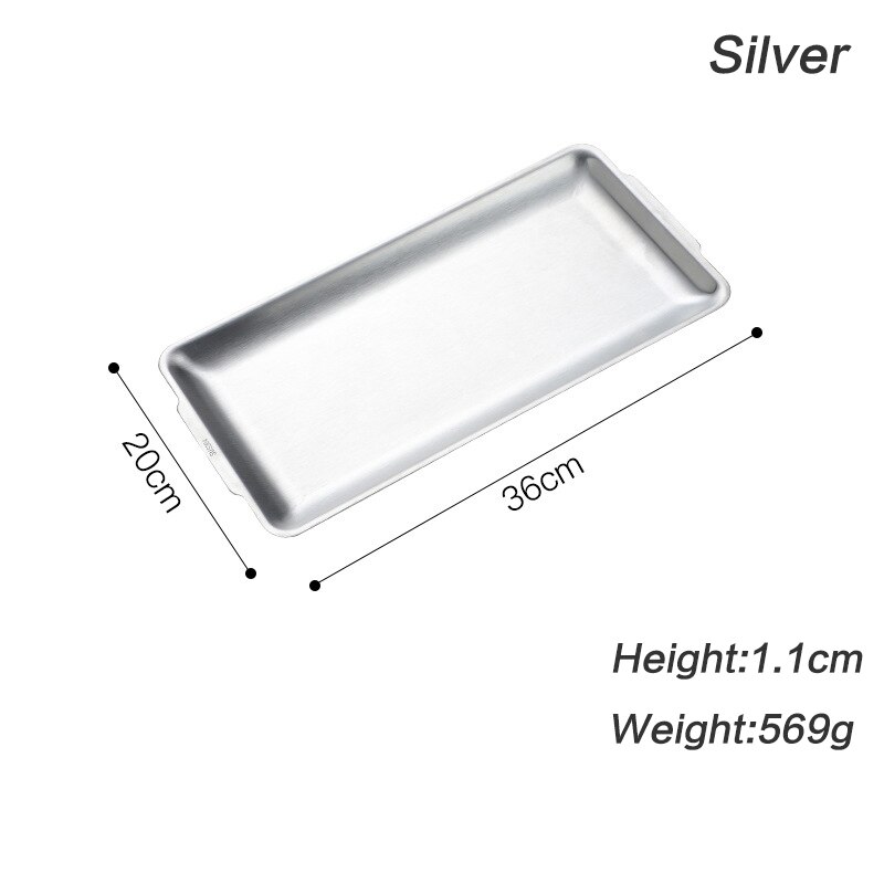 304 Stainless Steel Storage Tray Space Saving Dinner Plate Rectangular Multifunctional Tea Tray Gold Flat Bottom BBQ Tableware: Set C Silver