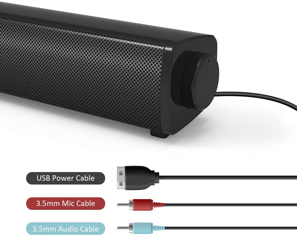 Computer Speakers Wired Sound Bar with Mic 6W Stereo USB Powered Mini Soundbar for PC Cellphone Tablets Desktop Laptop Projector