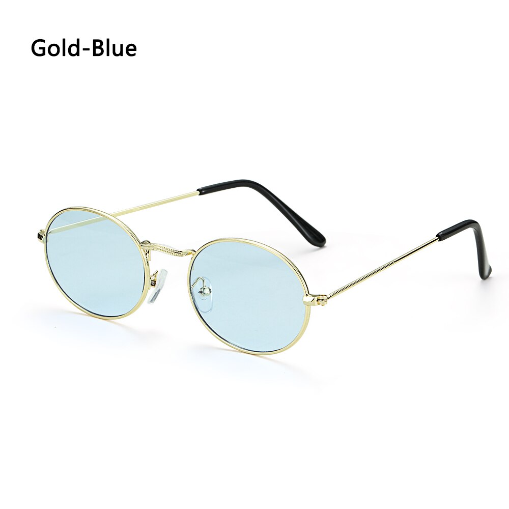 Vintage Small Metal Frame Oval Sunglasses Women Men's UV400 Shades Retro Sun Glasses Summer Beach Outdoor Hiking Eyewear: Gold-Blue