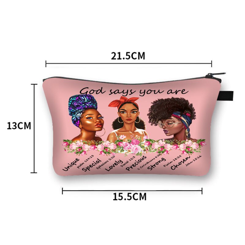 Dio Dice Che Sono di Colore Nero Sacchetti Cosmetici Afro Donne Sacchetti di Trucco Nero È Bello Delle Signore Caso Cosmetico Ragazze Organizzatori Bag