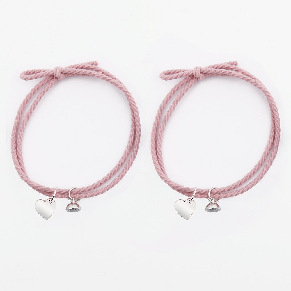 1 Paar Gevlochten Touw Magneet Armband Voor Liefhebbers Rvs Hanger Hart Paar Armbanden Meisjes Vriendschap Sieraden: Pink