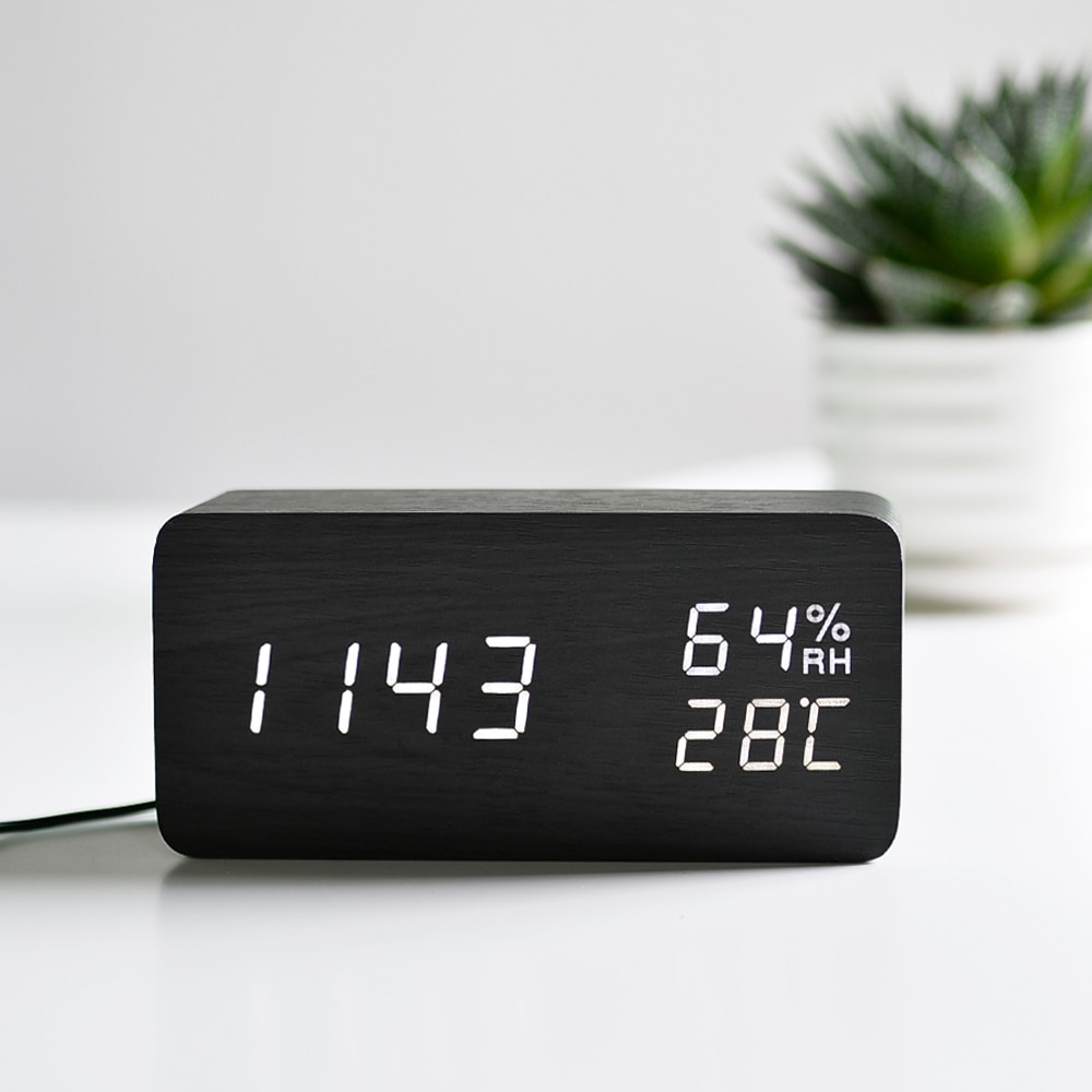 Suncree Wood Wooden LED Alarm Clock,Despertador Temperature Humidity Electronic Desktop Table Digital Clocks
