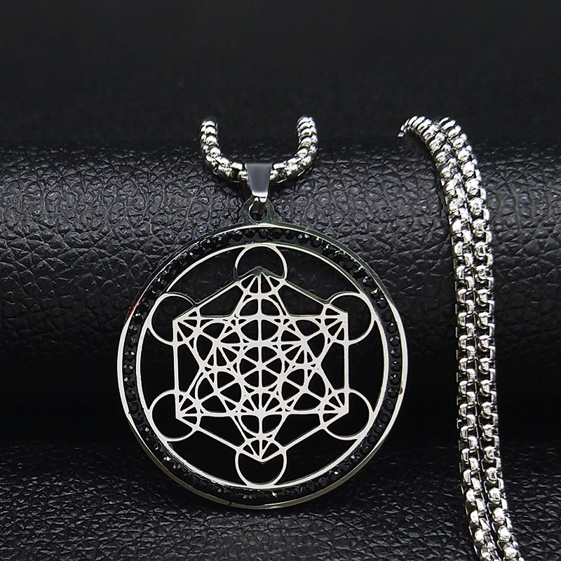 Blume des Lebens Edelstahl Kristall Anhänger Halskette Metatron Heilige Geometrie Symbol Halskette Schmuck Schmuckstück femme N4833S02: verrotten-braun