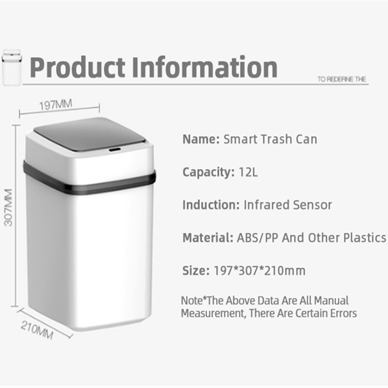 Smart Induction Trash Can Wireless Sensor Automatic Waste Trash Bin Large Capacity Infrared Sensor Storage Organiser with Cover