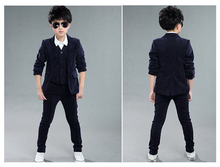 Kind Pak Corduroy Jongen Kleding Slim Wedding Suits Voor Jongens Wit En Blauw 5T-12T