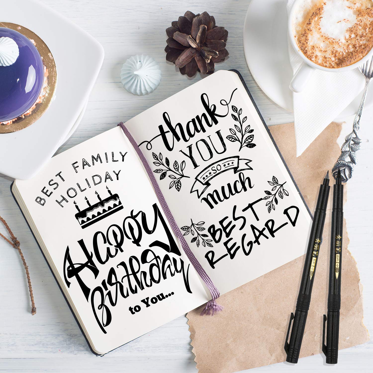 Refill Brush Calligraphy Pen for Lettering 4 Sizes Black Brush Marker Pen Calligraphy Set (4 Brush Pens)