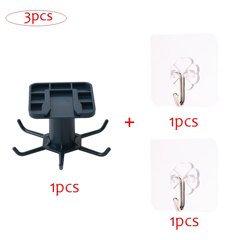 Kitchen Rotary Hook Wall Mounted Kitchenware Hook Up Storage Rack Spoon Hanger Storage Rack Accessories Cabinet Organizer: 3PCS-1Blue