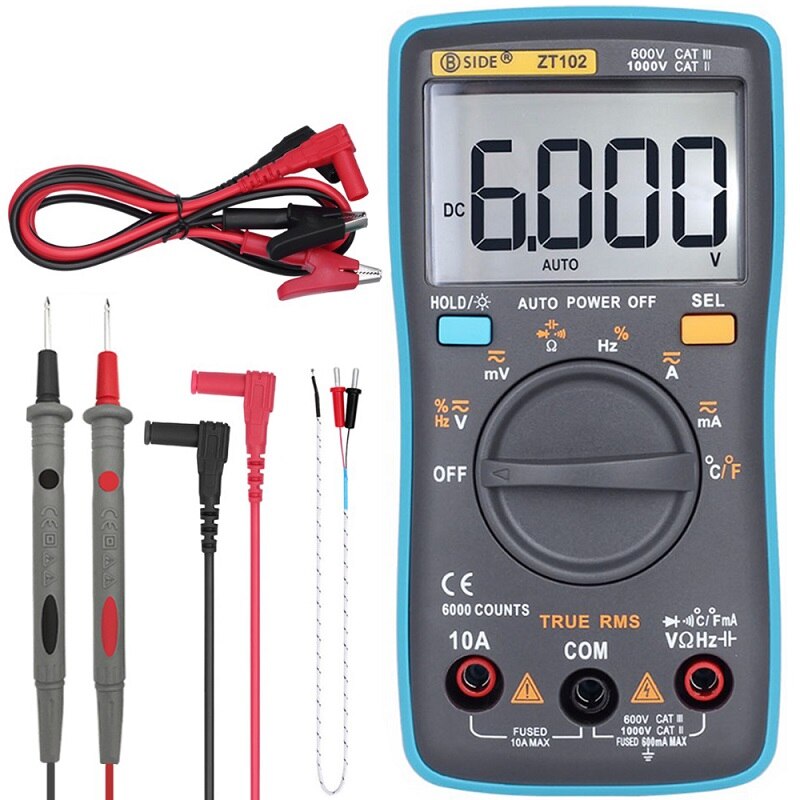 ZT100 ZT102 Ture RMS Digital Multimeter AC/DC Voltage Current Temperature Ohm Frequency Diode Resistance Capacitance Tester: ZT102 T1101