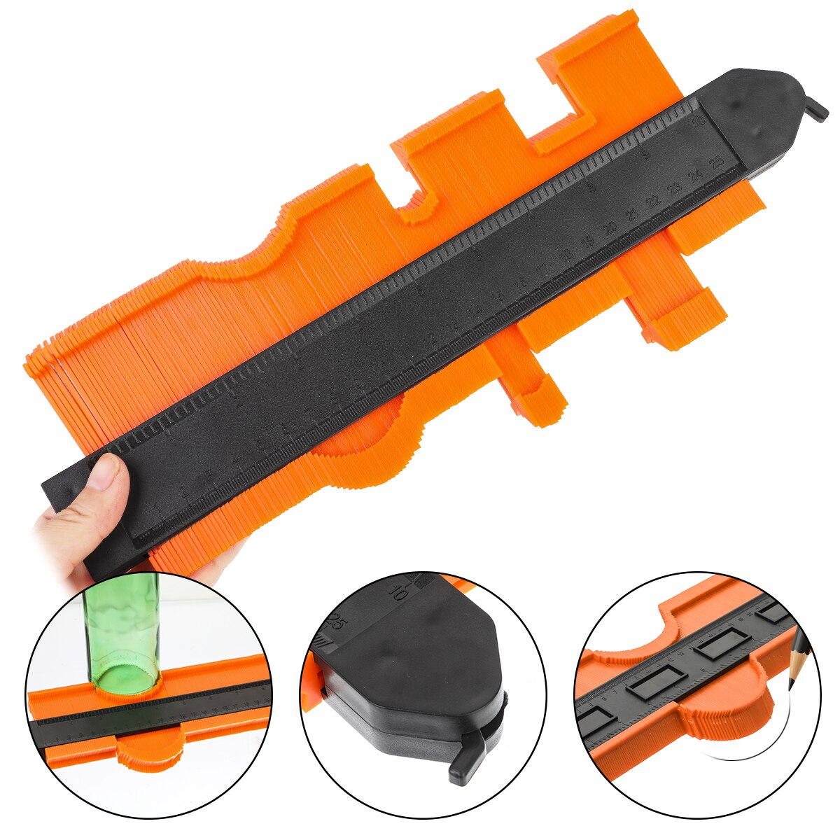 Profilomètre 12/25/cm, profilomètre en plastique pour la Reproduction des contours, outil de coupe sur bois Standard, outil de brique laminée, rapide: 25cm   With lock