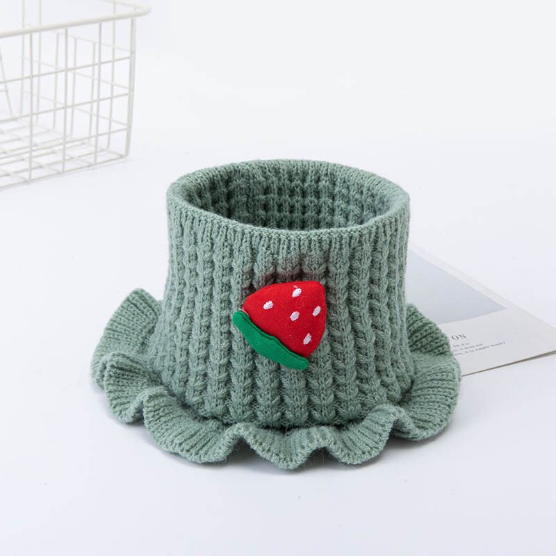 Autumn Winter Children's Woolen Scarf Pure Color Knitted Thick Collar Cute Fruit Boys Girls Baby Wild Warm Scarf C63: green