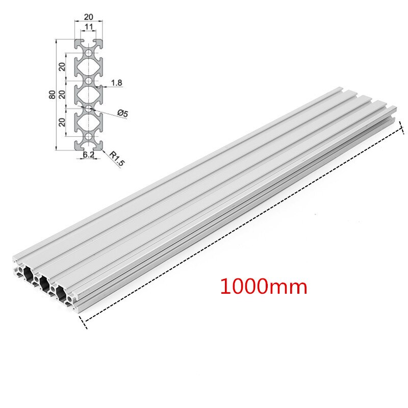 1 st Gloednieuwe 1000mm Lengte 2080 T-Slot Aluminium Profielen Extrusie Frame Voor CNC 3D Printers