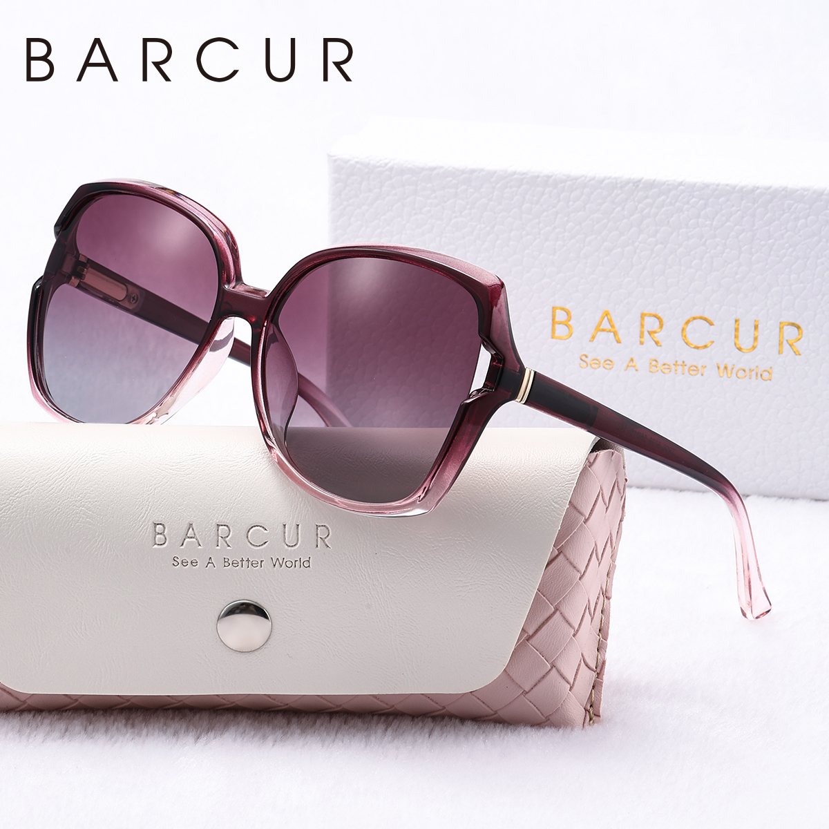 BARCUR mujer gafas de sol colores degradados PC elíptico marco grande UVA/B gafas de sol polarizadas paquete de caja de blanca: Morado