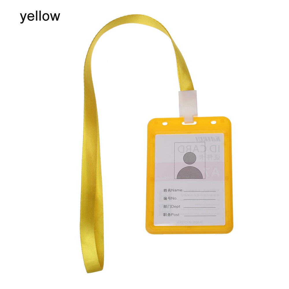 Slik farve halsrem id navn kreditkort cover badge etui dobbeltsidet gennemsigtig arbejdskortholdere beskyttende skal: Gul