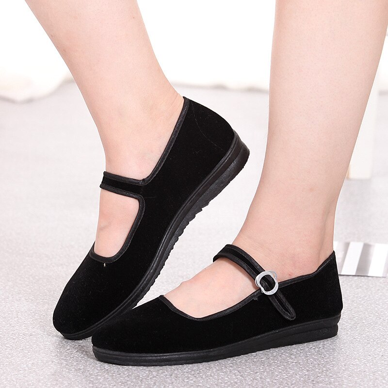Women Mary Janes Flats Spring Loafers Ladies Buckle Strap Black Casual Fabric Mother Shoes Female Comfort Breathable Footwear 89