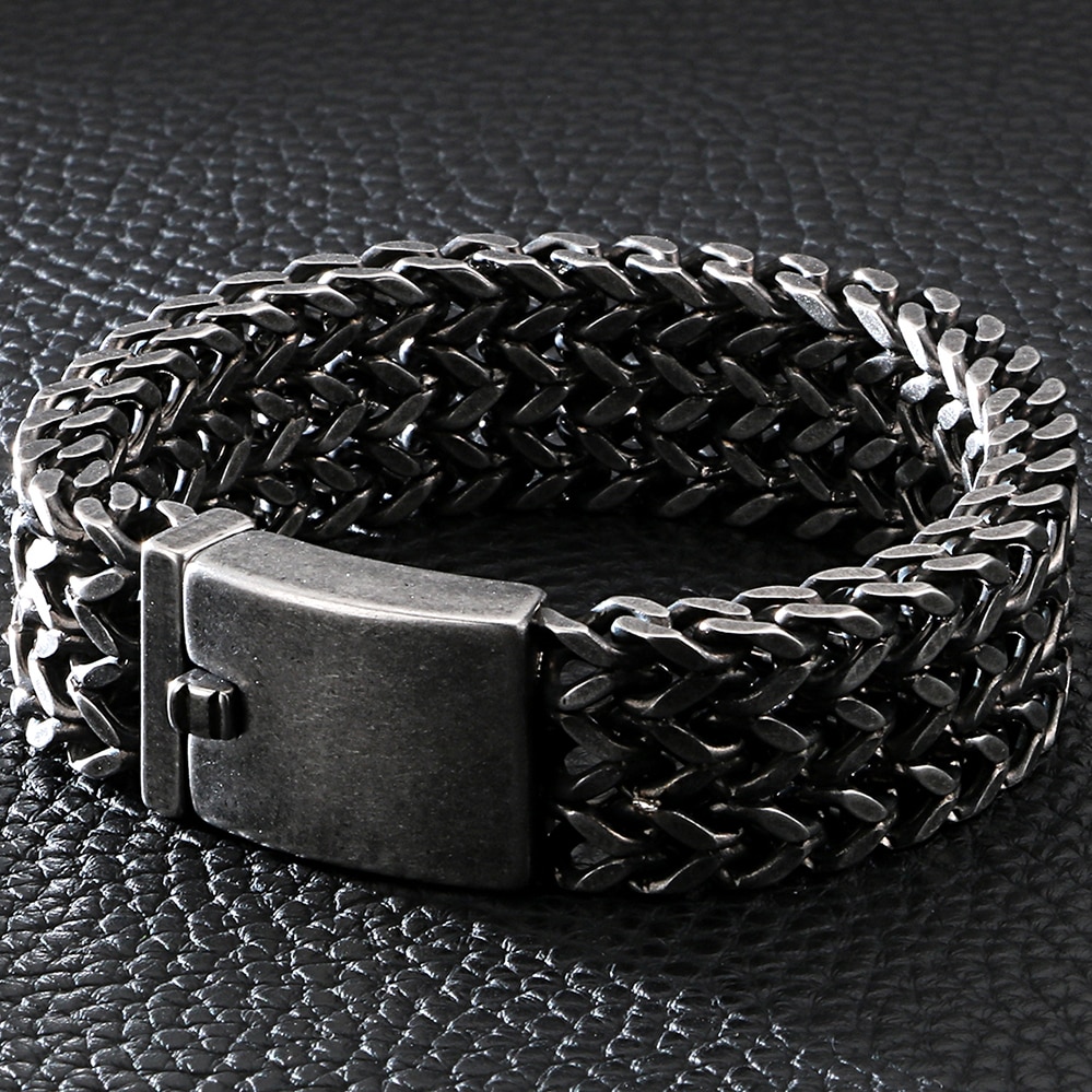 12/18/30 MILLIMETRI di Larghezza Nero Bracciale in Acciaio Da Uomo 23CM retrò massiccio Mens Braccialetti con Ciondoli 2020 amicizia gioielli da uomo di Sesso Maschile