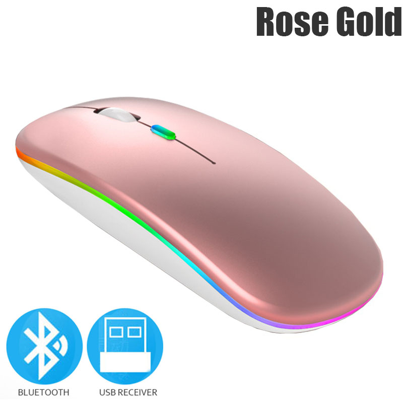 Bluetooth 5.0 Wireless Mouse For Laptop Computer PC Macbook Gaming Mouse 2.4GHz With USB Rechargeable RGB Light Power Indicator: Blue