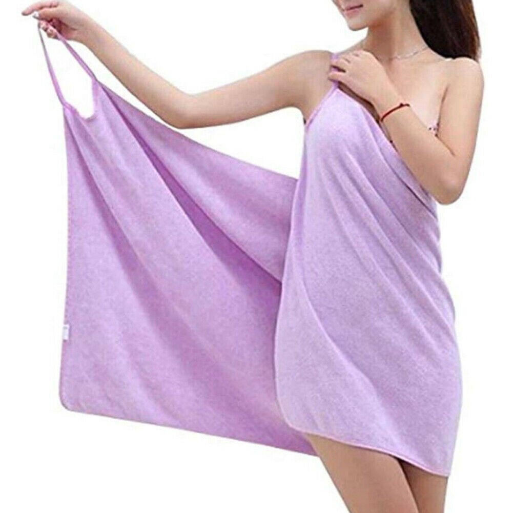 Lady Bath Towel Wearable Fast Drying Beach Women Spa Bathrobe Skirt: Purple