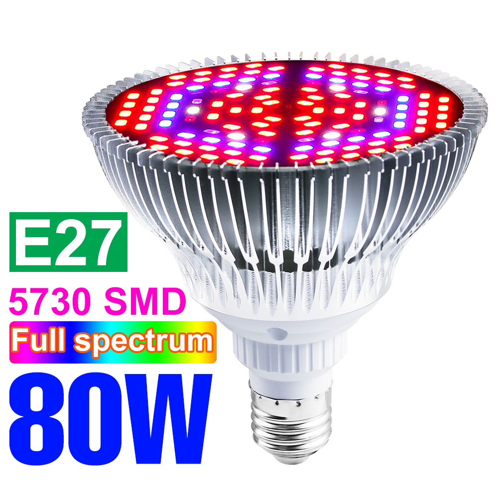 Espectro completo e27 planta led crescer lâmpada e14 220v lâmpadas fito estufa iluminação 18w 28 30 50 80 100 phyto sementes de flores lâmpadas: E27 80W