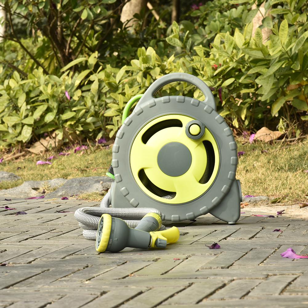 Retractable Auto Garden Hose Reel With 50ft Water Hose 8-sprayer Portable Hose Reel Set For Watering Flowers, Car Washing Tool