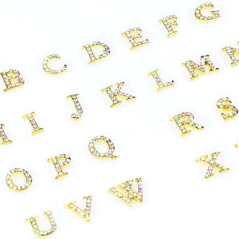 26 stuks Goud Legering 3D A-Z 26 Engels letters Met Glitter AB Steentjes Voor Nagels DIY Manicure Decoraties Voor Nail art JH175