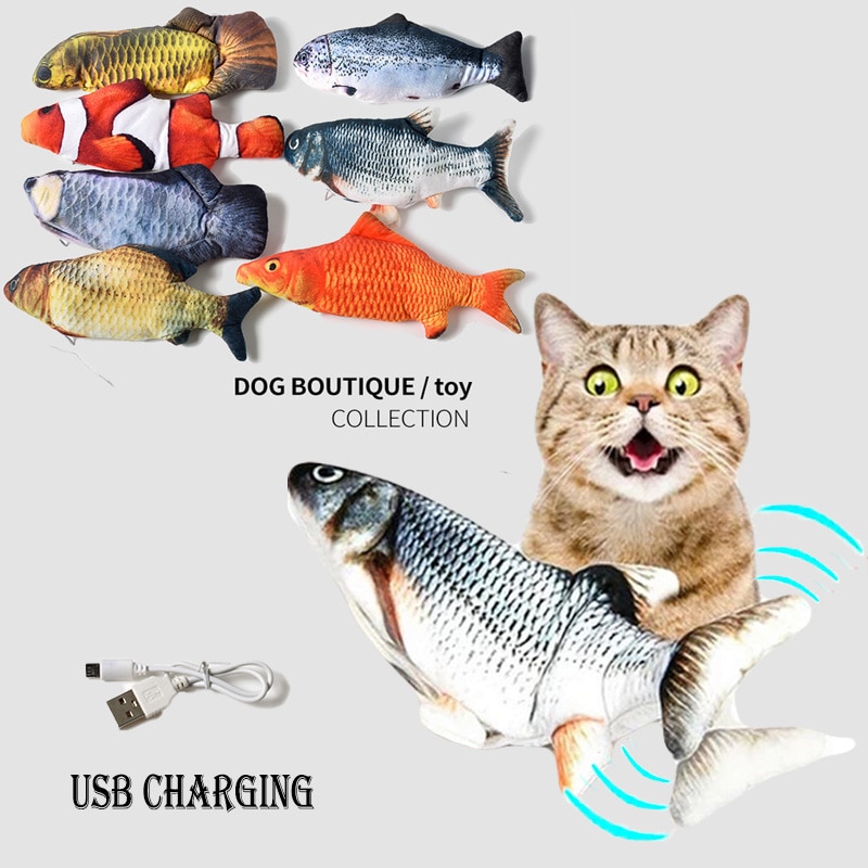 Juguete electrónico interactivo con forma de pez para gatos, juguete de simulación con carga USB, suministros para mascotas